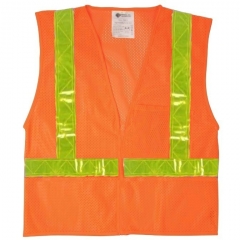 Orange Safety Vest  w/High Gloss Lime Reflective Stripes